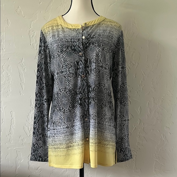 Dana Buchman Yellow and Gray Long Sleeve Button Down Shirt - Picture 1 of 8